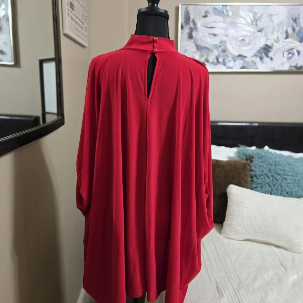 Elegant Red Cape Blouse Size Large..NWOT Never Worn - Picture 3 of 7